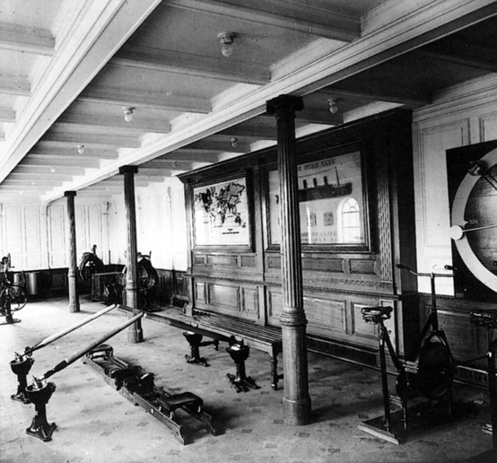 Photo:  The gymnasium aboard the RMS Titanic